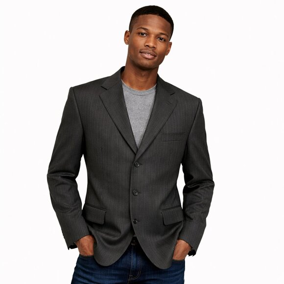 Fox Bros Custom Made Men’s Gray Pinstripe Blazer3-Button Tailored Sport Coat